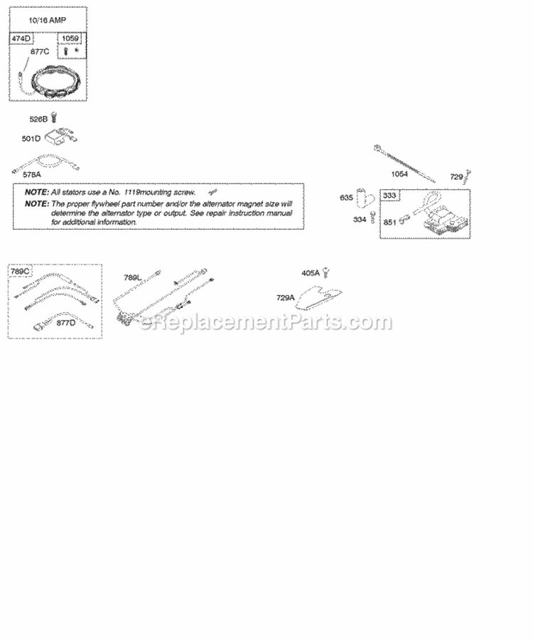 Alternator Ignition Diagram and Parts List for 445977-1092-B1  Briggs and Stratton Engine